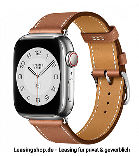 Apple Watch Hermes Series 7 GPS + Cellular leasen, 41 mm oder 45 mm Edelstahlgehäuse Silber, Single Tour Swift-Lederarmband Gold